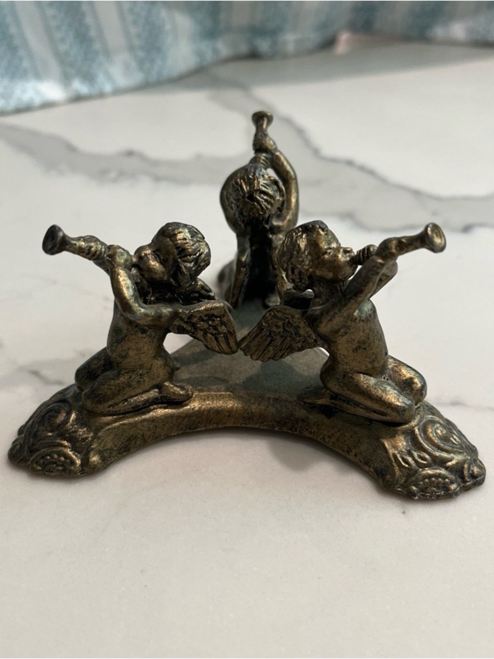 Antique-Style Brass Music Angel Cherub Trio Decorative Accent Figurine/Stand